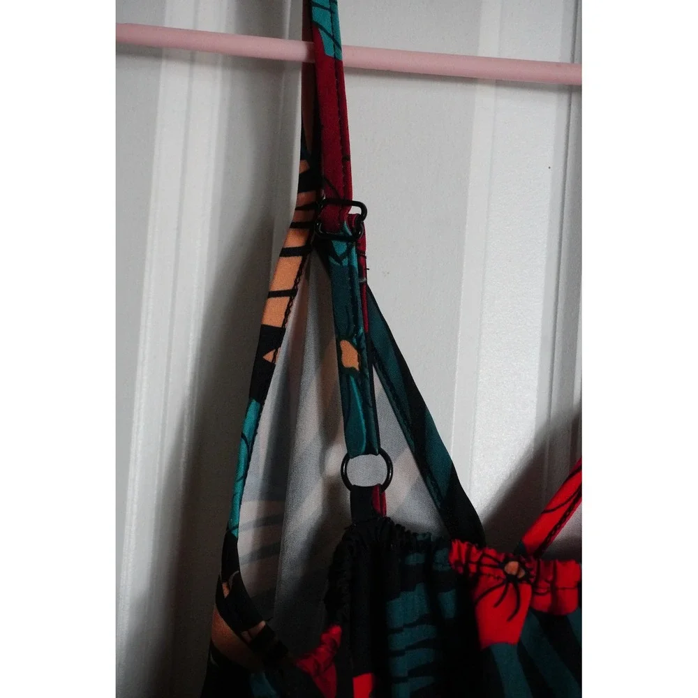 Tropical Maxi Dress 10-11Y Floral Hibiscus Print Black Red